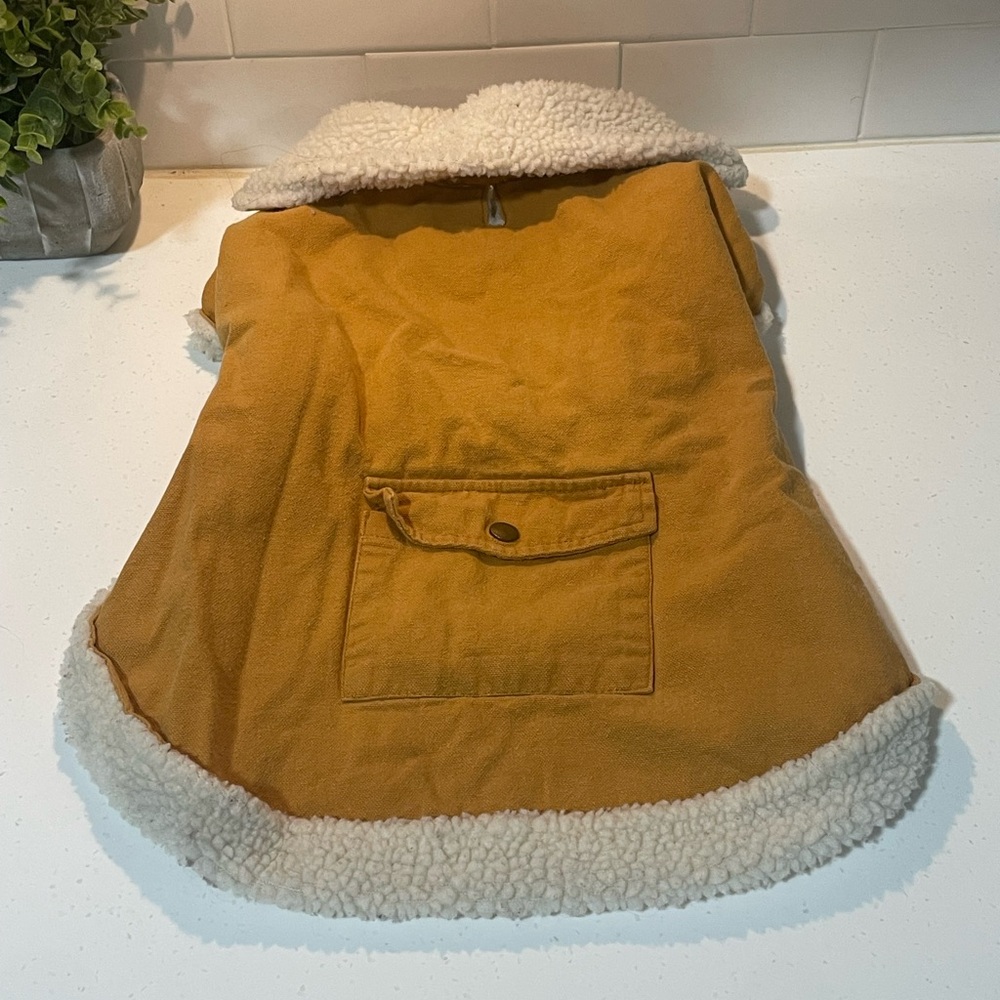 Canvas Tan Sherpa-Lined Dog Jacket Size Medium